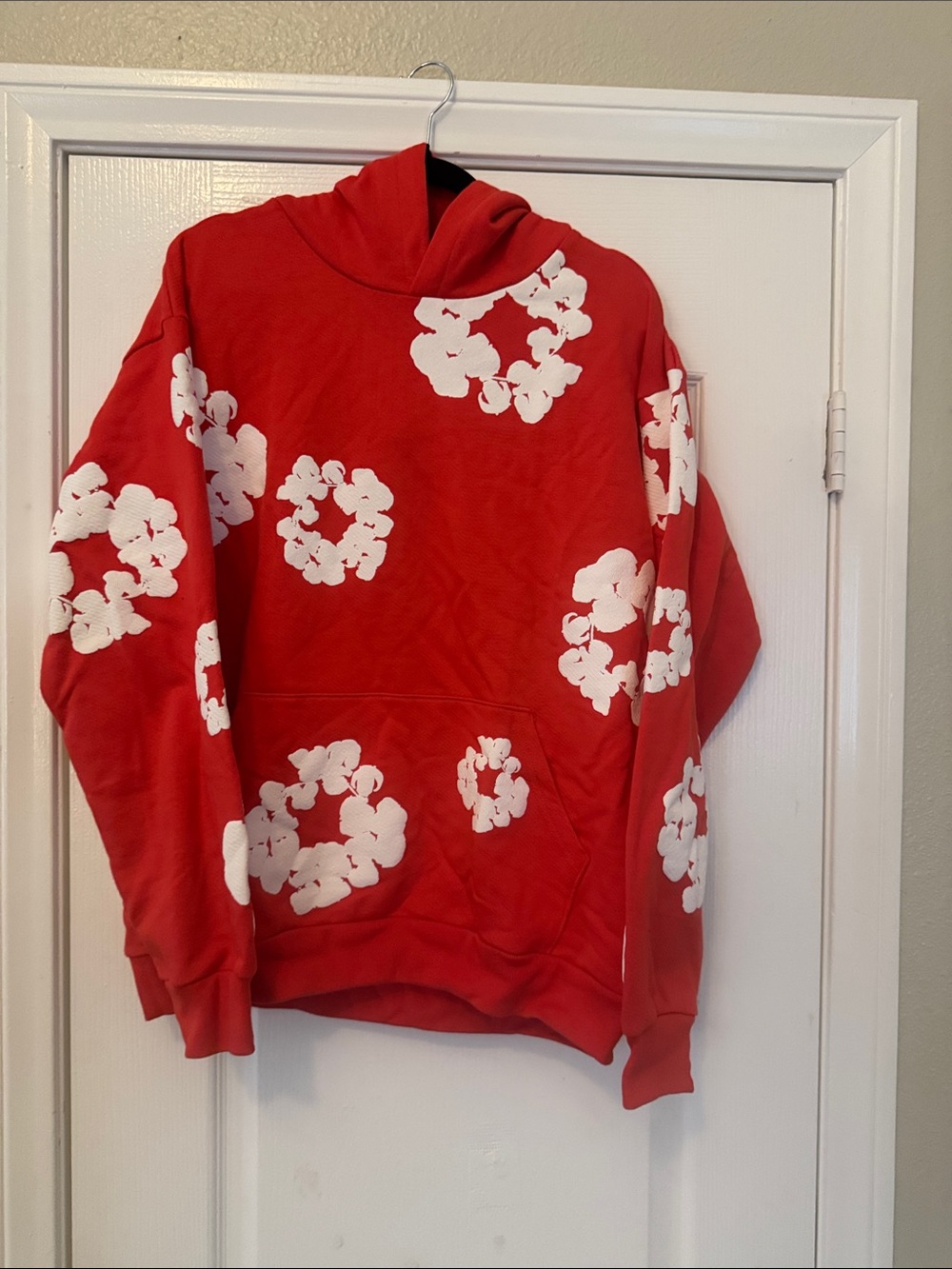 Men's Red Floral-Print Cowl/Turtleneck Hoodie - Casual Pullover